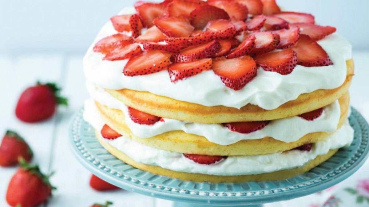 Shortcake is a sweet cake or biscuit in the American sense that is a crumbly bread that has been leavened ...